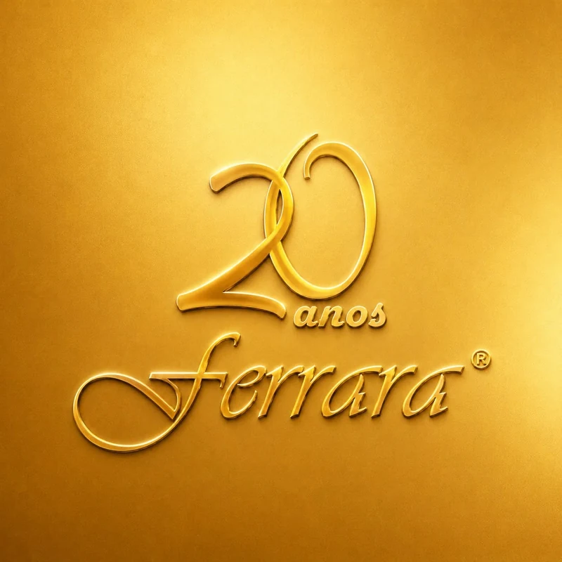Ferrara 20 anos em letras douradas
